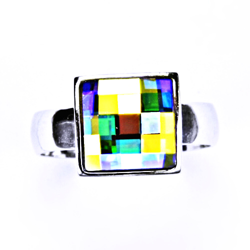 Stříbrný prsten, šperky, krystal Swarovski (AB crystal)T 1305