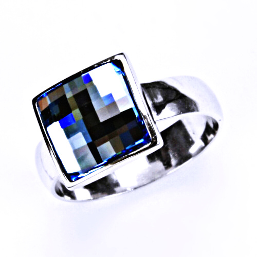 1 Stříbrný prsten, šperky, krystal Swarovski (Akvamarin)T 1305 