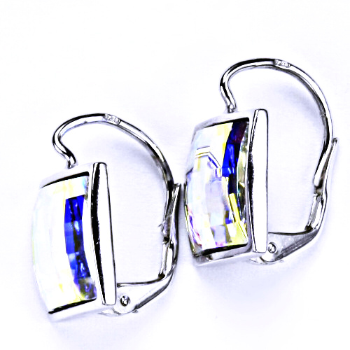 Stříbrné náušnice, šperky, Swarovski krystal, patent (AB Crystal)NK 1305