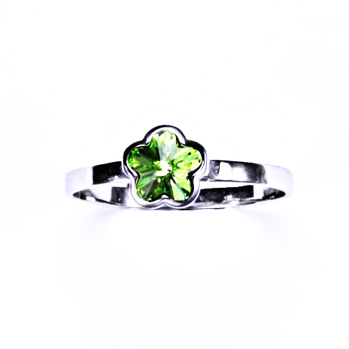 Stříbrný prsten s krystalem Swarovski (Peridot 6 mm)T 1297