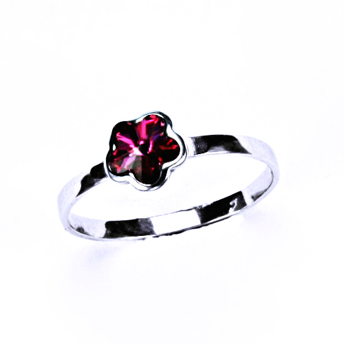 Stříbrný prsten s krystalem Swarovski ( Fuchsia 6 mm)T 1297 