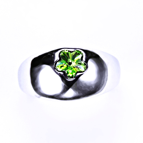 Stříbrný prsten s krystalem Swarovski (kytička 6 mm - Chryzolit)T 1301