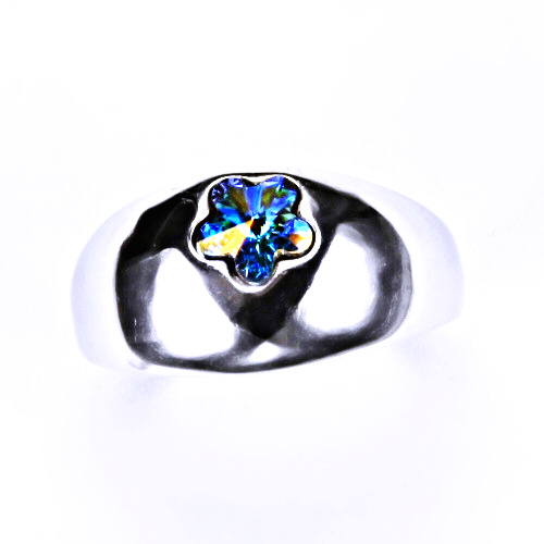 Stříbrný prsten s krystalem Swarovski ( kytička 6 mm - AB Crystal)T 1301