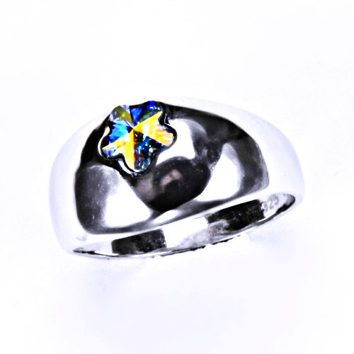 Stříbrný prsten s krystalem Swarovski ( kytička 6 mm - AB Crystal)T 1301