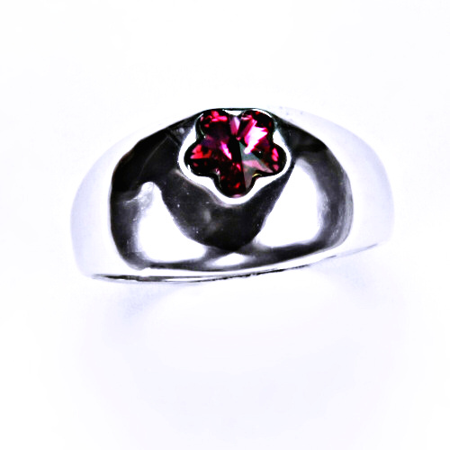 Stříbrný prsten s krystalem Swarovski ( kytička 6 mm - Fuchsia)T 1301