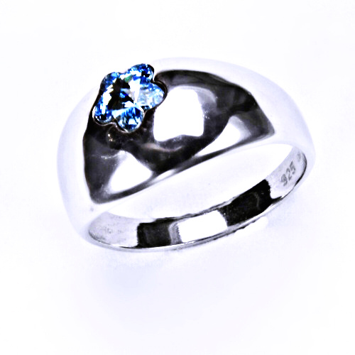 Stříbrný prsten s krystalem Swarovski ( kytička 6 mm - Akvamarin)T 1301