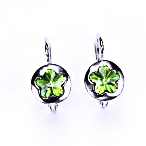Stříbrné náušnice, šperky, Swarovski krystal peridot, patent, NK 1300 