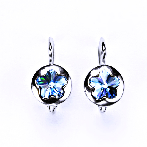 Stříbrné náušnice na patent s krystaly Swarovski (kytička 6 mm -akvamarin)NK 1300 