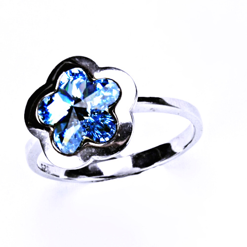 Stříbrný prsten s krystalem Swarovski (Akvamarin 10 mm)T 1296 