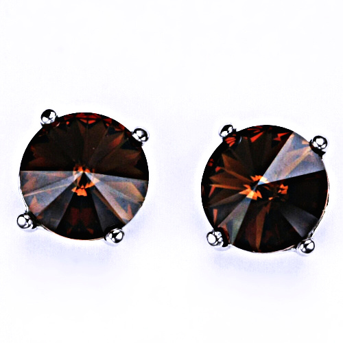 Stříbrné náušnice na šroubek s krystaly Swarovski Rivoli ( barva Smoked topaz)NŠ 1188 