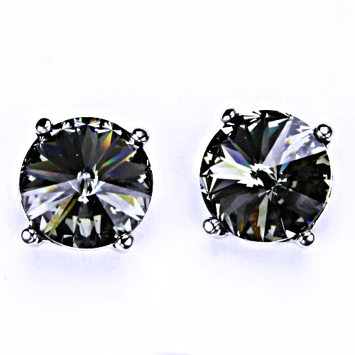 Stříbrné náušnice na šroubek s krystaly Swarovski Rivoli ( barva Black diamond)NŠ 1188 