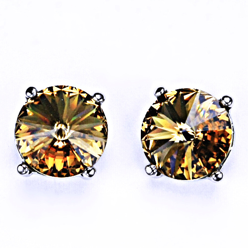 Stříbrné náušnice na šroubek s krystaly Swarovski Rivoli ( barva Light topaz)NŠ 1188 