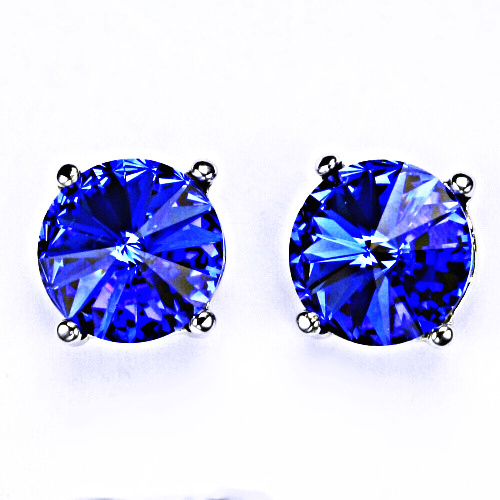 Stříbrné náušnice na šroubek s krystaly Swarovski Rivoli (barva Safir)NŠ 1188 