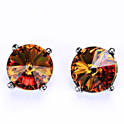 Stříbrné náušnice na šroubek s krystaly Swarovski Rivoli ( barva Topaz)NŠ 1188 