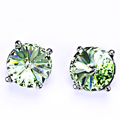 Stříbrné náušnice na šroubek s krystaly Swarovski Rivoli ( barva Chryzolit)NŠ 1188 