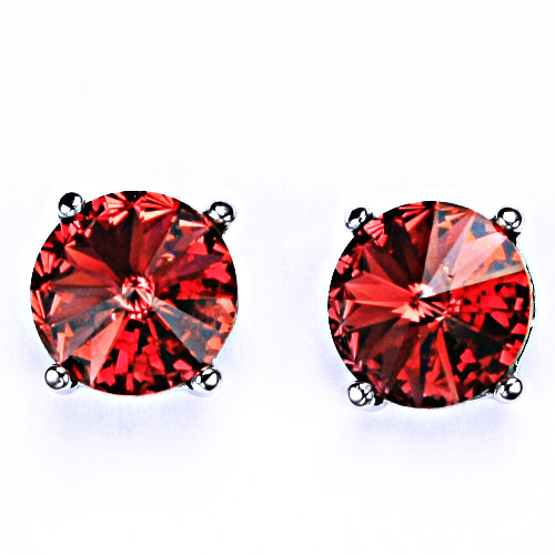 Stříbrné náušnice na šroubek s krystaly Swarovski Rivoli (barva Paparadscha)NŠ 1188 