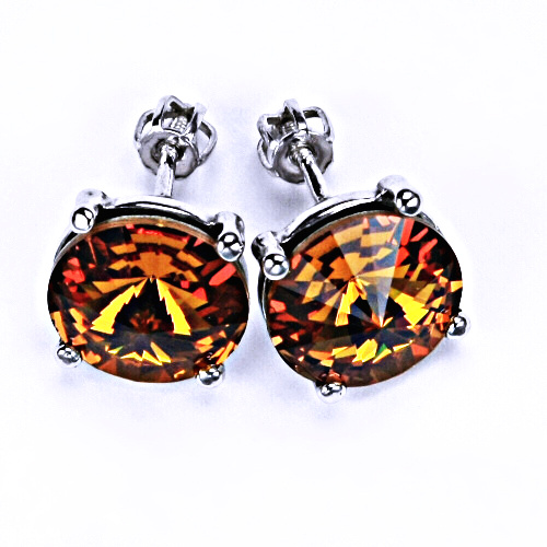 Stříbrné náušnice na šroubek s krystaly Swarovski Rivoli ( barva Topaz)NŠ 1188
