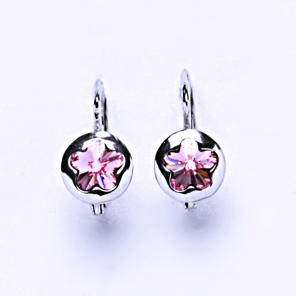 Stříbrné náušnice na patent s krystaly Swarovski (kytička 6 mm - Light rose)NK 1300 