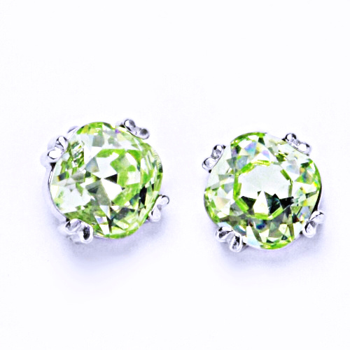 Stříbrné náušnice na šroubek s krystaly Swarovski (barva Chryzolit)NŠ 1225 