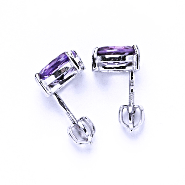 Stříbrné náušnice na šroubek, přírodní ametyst světlý, NŠ 1245 
