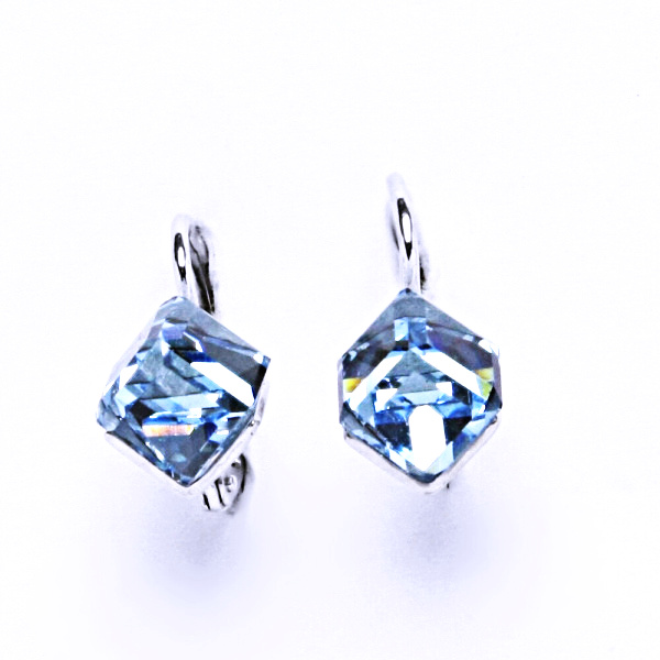 Stříbrné náušnice na patent s krystaly Swarovski (akvamarin 6x6 mm)NK 1230 