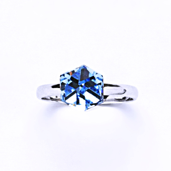 T 1230 stříbrný prsten s krystalem Swarovski ( Akvamarin 6x6 mm)
