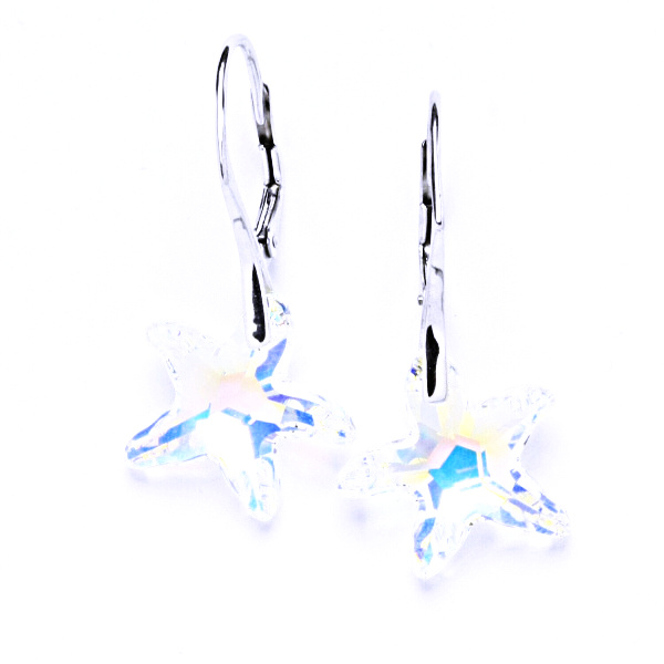 Stříbrné náušnice na patent s krystalem Swarovski(mořská hvězdice 20 mm-AB Crystal)NK 1295