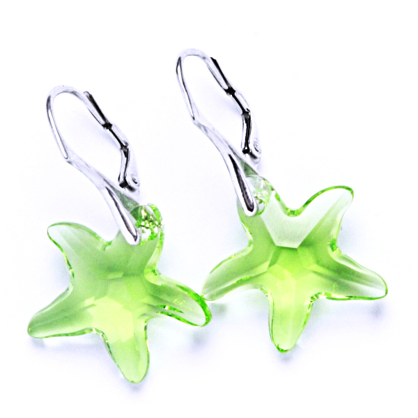 Stříbrné náušnice, šperky, Swarovski krystal, patent (mořská hvězda ,peridot,20mm)NK 1295