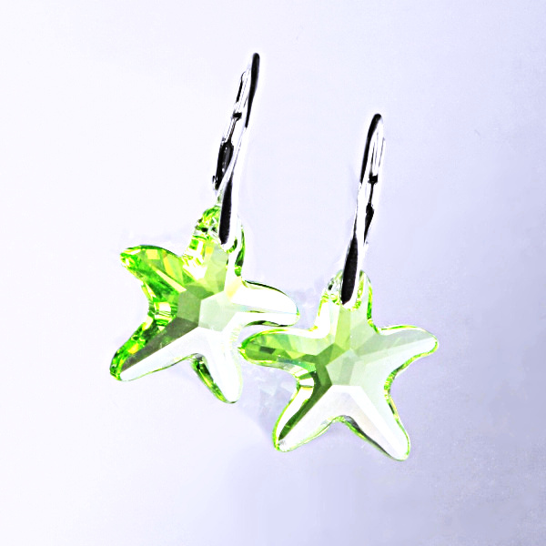 Stříbrné náušnice, šperky, Swarovski krystal, patent (mořská hvězda ,peridot,20mm)NK 1295 