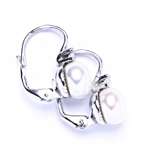 Stříbrné náušnice na patent, šperky(bílé přírodní perly 7,5-8mm) NK 1207