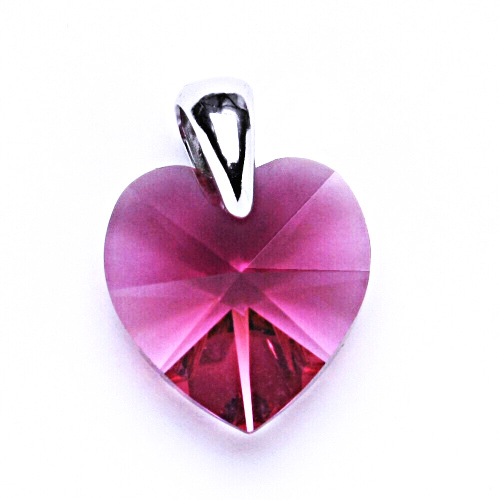 Stříbrný přívěsek s krystalem Swarovski fuchsia, (srdce 17 mm fuchsia) P 1302