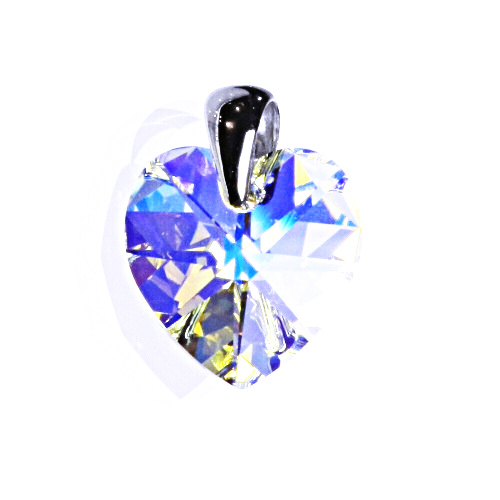 Stříbrný přívěsek s krystalem Swarovski AB crystal srdce 17 mm P 1302