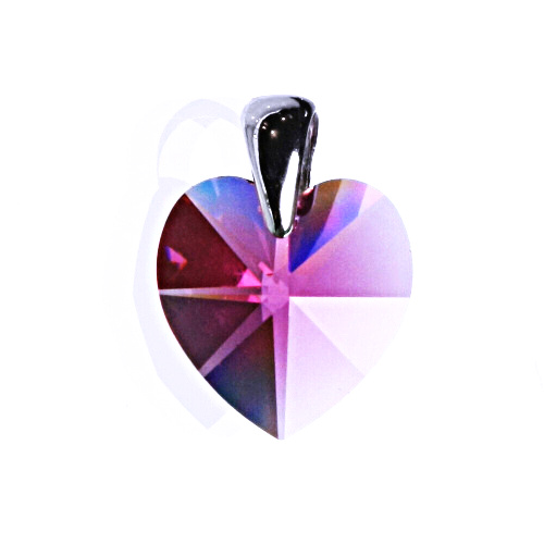 Stříbrný přívěsek s krystalem Swarovski fuchsia, (srdce 17 mm fuchsia) P 1302 