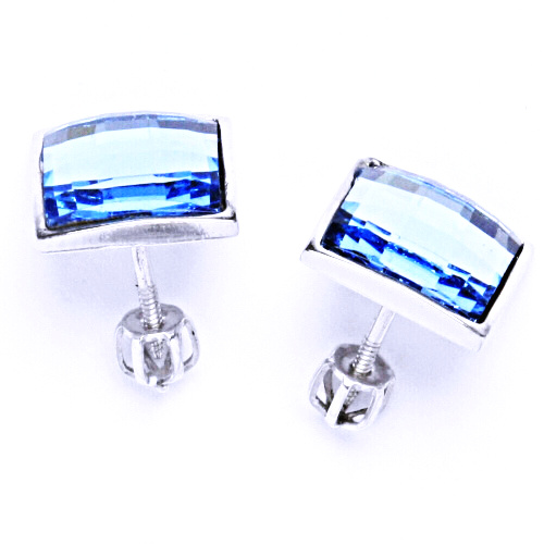 Stříbrné náušnice na šroubek s krystaly Swarovski (Akvamarín),NŠ 1305