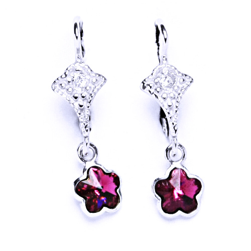 Náušnice stříbrné patent s krystalem Swarovski fuchsia, NK 1297/