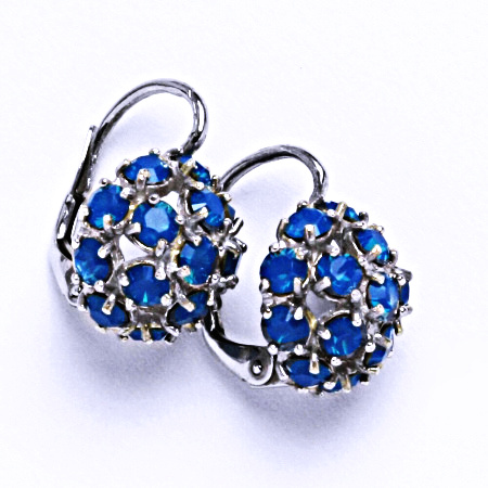 Náušnice stříbrné půlkoule s krystalem Swarovski Carribean Blue Opal,NK 1337