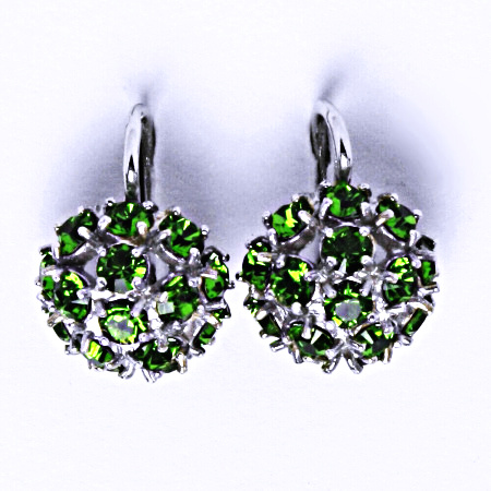Náušnice stříbrné půlkoule s krystalem Swarovski Fern Green,NK 1337