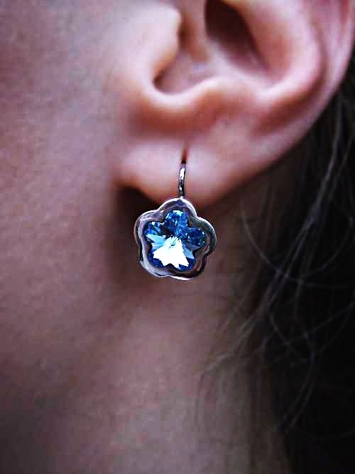 Stříbrné náušnice na patent s krystaly Swarovski (AB Crystal 10 mm)NK 1296
