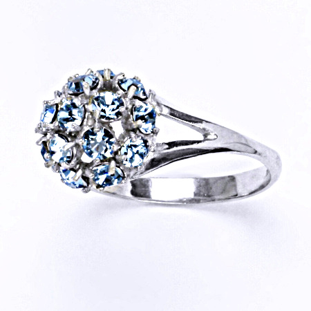 Prsten stříbrný s krystalem Swarovski akvamarín,šperk T 1337