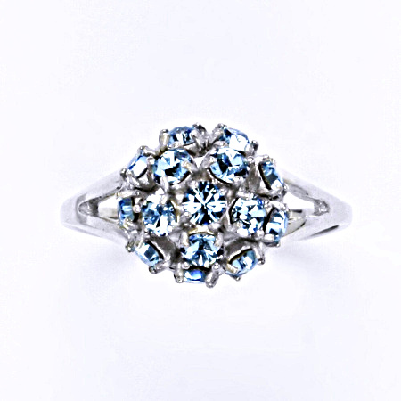 Prsten stříbrný s krystalem Swarovski akvamarín,šperk T 1337