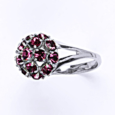 Prsten stříbrný s krystalem Swarovski fuchsie,šperk T 1337