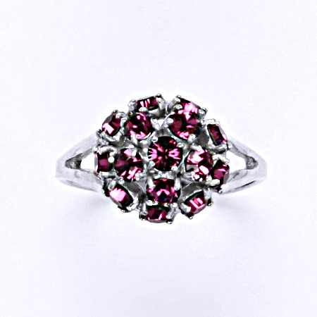 Prsten stříbrný s krystalem Swarovski fuchsie,šperk T 1337