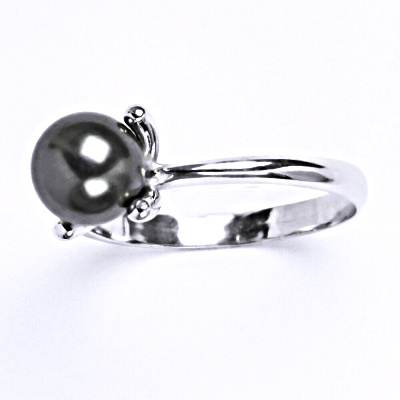 1 Stříbrný prsten se Swarovski perlou crystal dark, T 1400