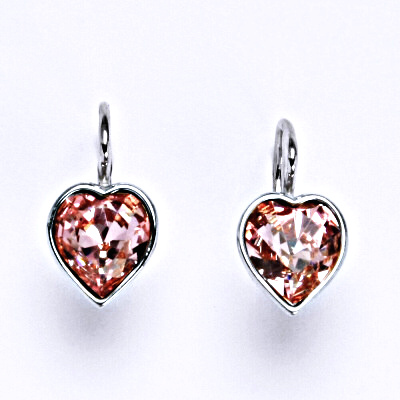 Stříbrné náušnice se Swarovski krystalem light rose, srdce, NK 1396