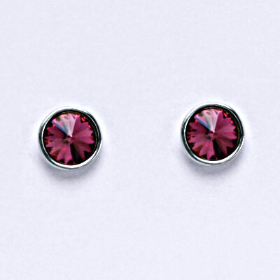 Stříbrné náušnice na šroubek se Swarovski krystalem fuchsia,NŠ 1336