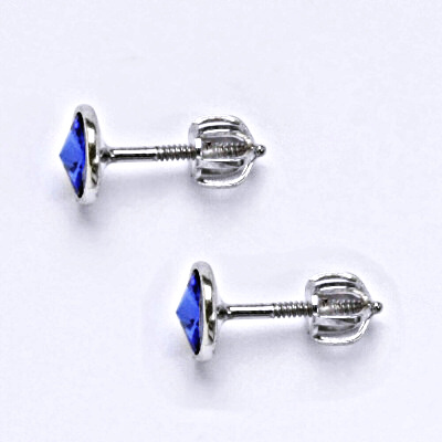 Stříbrné náušnice na šroubek se Swarovski krystalem saphire,NŠ 1336
