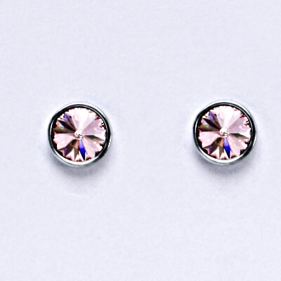 Stříbrné náušnice na šroubek se Swarovski light rose krystalem,NŠ 1336