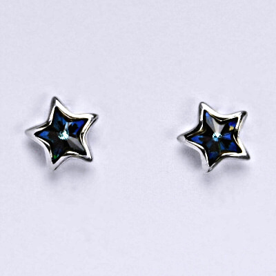 Stříbrné náušnice na šroubek se Swarovski bermuda blue krystalem,NŠ 1326