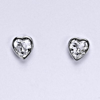 Stříbrné náušnice na šroubek se Swarovski čirým krystalem,srdce,NŠ 1315