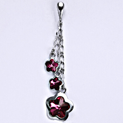 Stříbrný přívěšek s krystaly Swarovski fuchsia, kytička P 1297/3/22